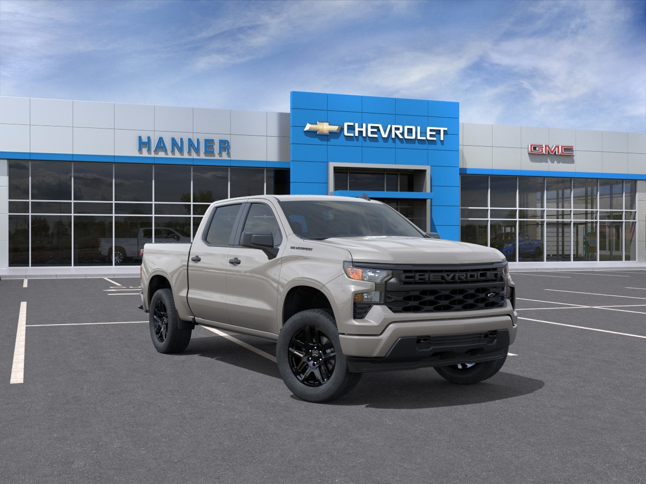 2026 Chevrolet Silverado 1500 Custom in White Sands — front three-quarter view