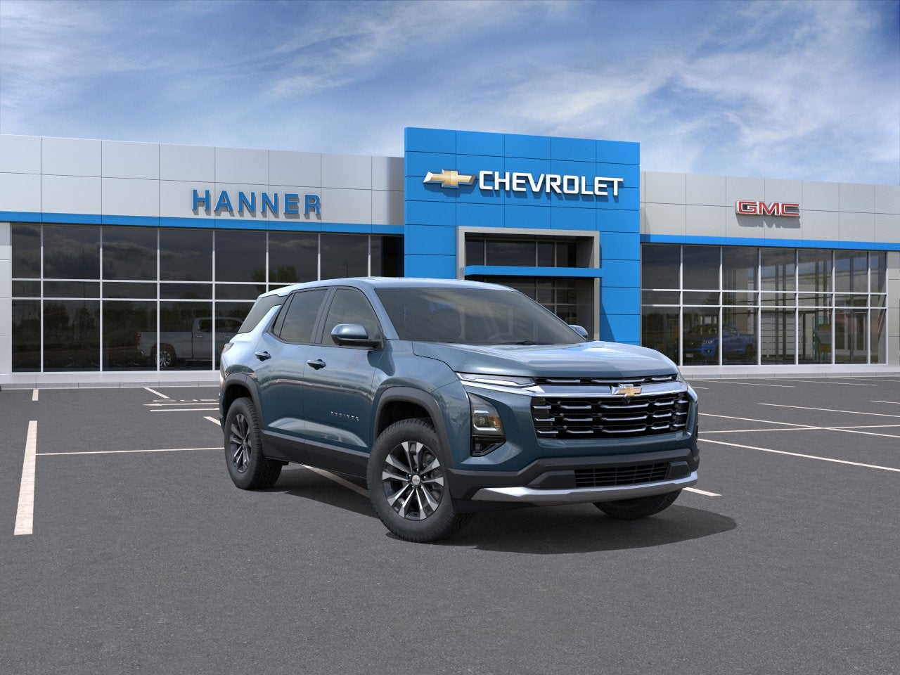 2027 Chevrolet Equinox FWD LT in Lakeshore Blue Metallic — front three-quarter view